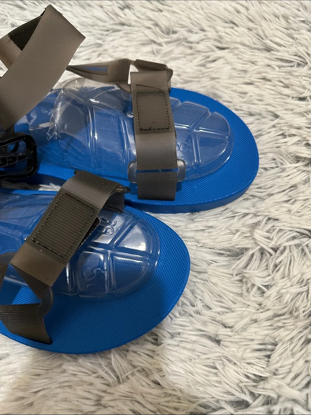 Blue Footbed Adjustable Strappy Sandals with Taupe Straps